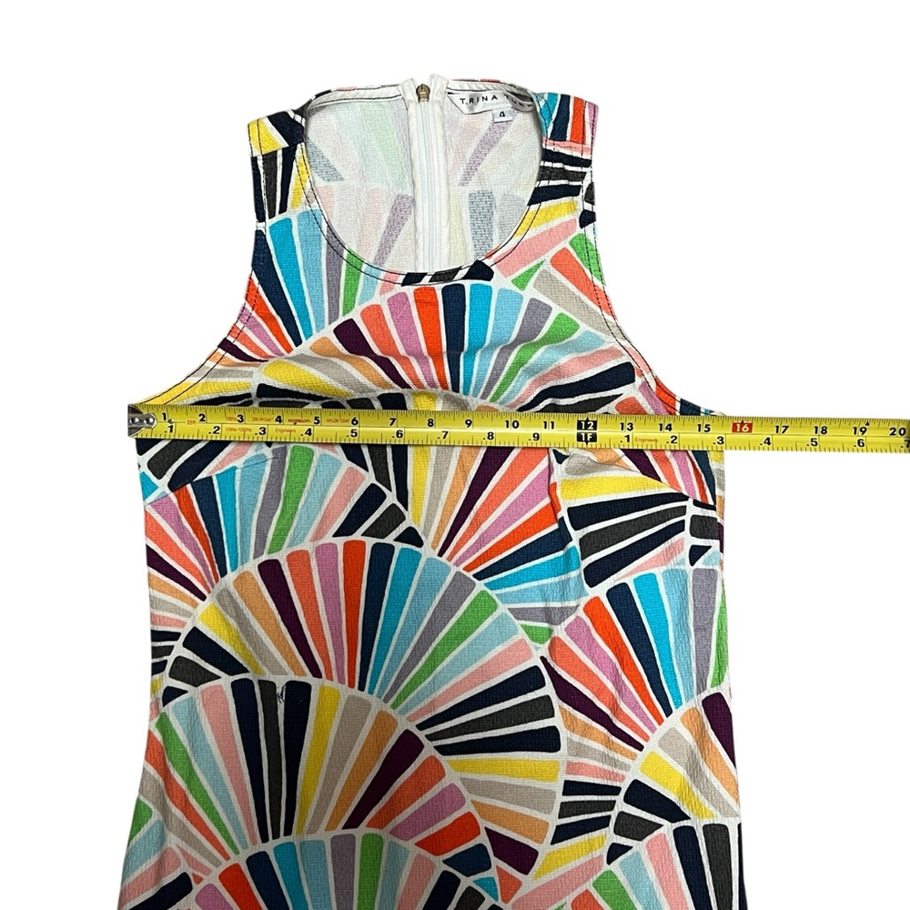 Trina Turk Multicolor Fan Print Sheath Dress Sleeveless Pockets Cotton Size 4 - Picture 12 of 16
